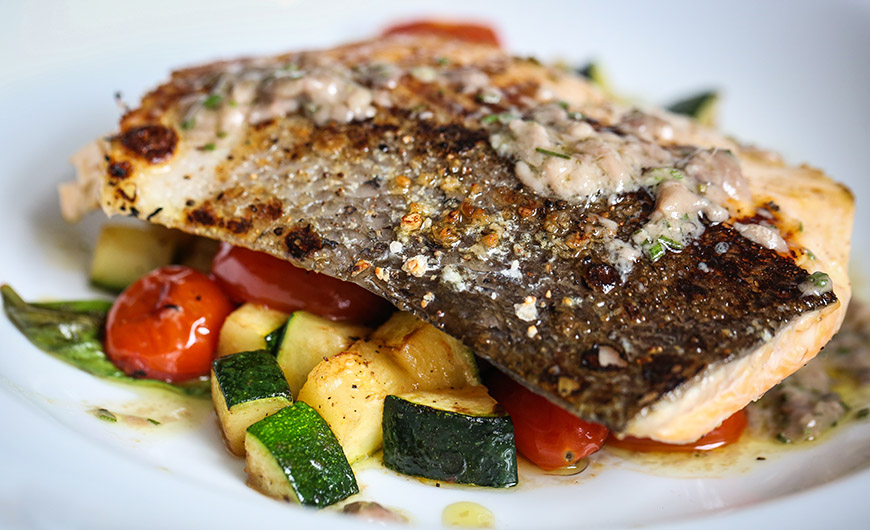 Served plate of seabass by Ceri Oakes Served plate of seabass by Ceri Oakes