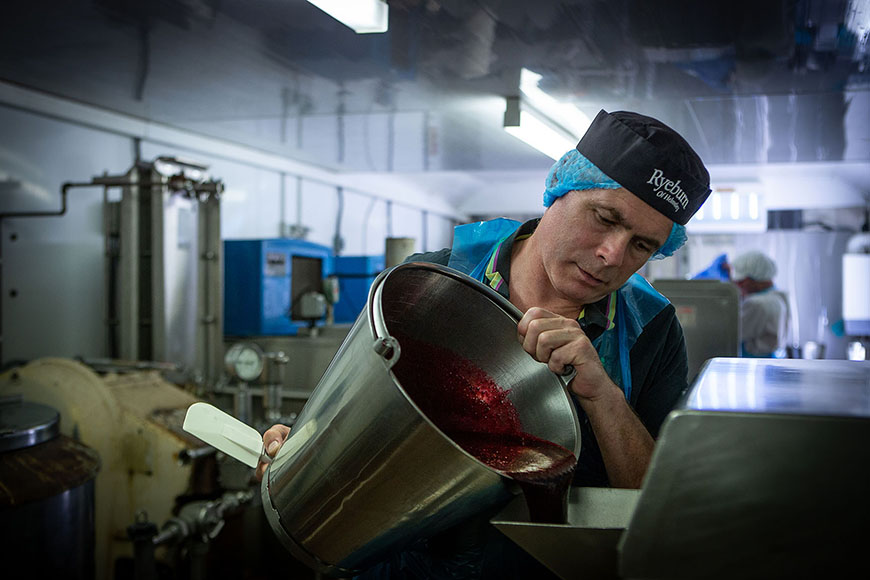 David pouring the berries into a machine by Polly Baldwin David pouring the berries into a machine by Polly Baldwin