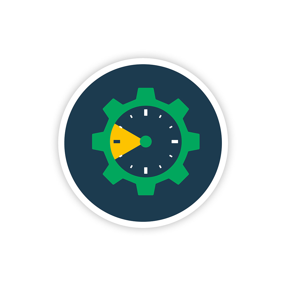 Green clock ticking in a blue circle