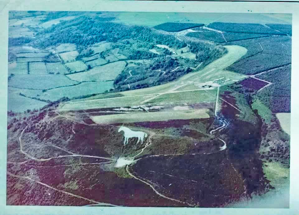 View from a glider of the Kilburn White Horse at Sutton Bank.