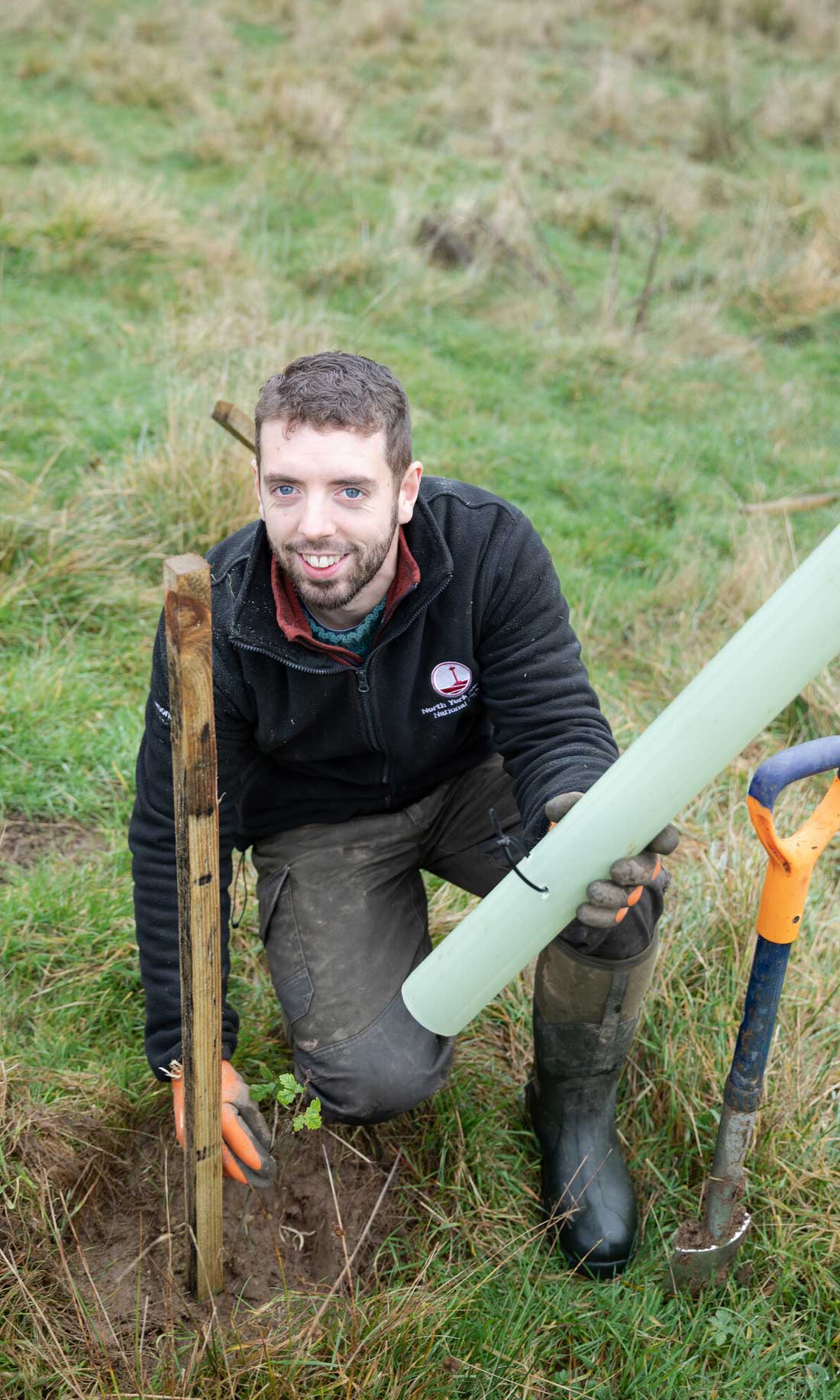 Woodland operation trainee Joseph planting a tree. Credit Charlie Fox / NYMNPA. Woodland operation trainee Joseph planting a tree. Credit Charlie Fox / NYMNPA.