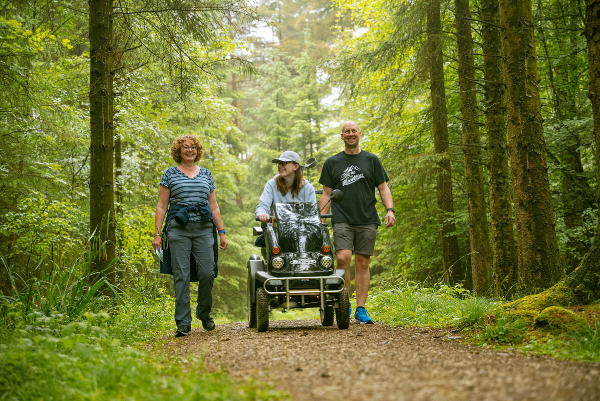 Women and family using tramper in Cropton Forest
