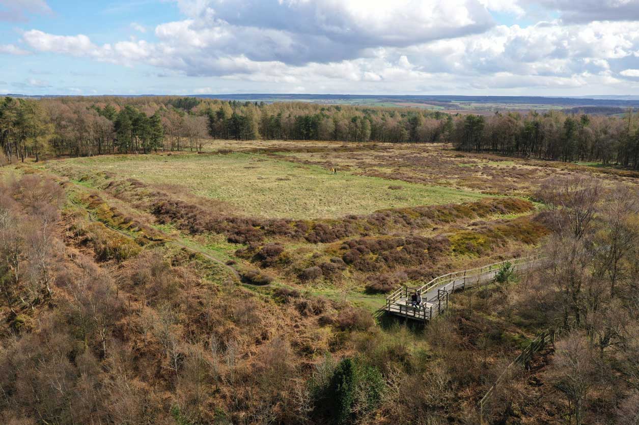 Drone photo showing remains of Cawthorn Roman Camp. Gary Walsh, Dependable Productions.