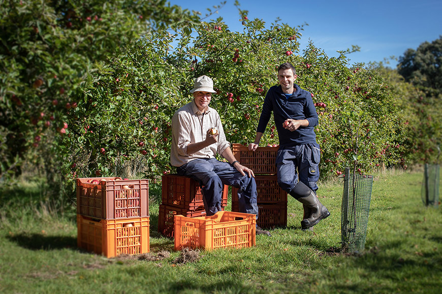 Orchard workers sat and leant against crates filled with apples in the orchard by Polly Baldwin Orchard workers sat and leant against crates filled with apples in the orchard by Polly Baldwin