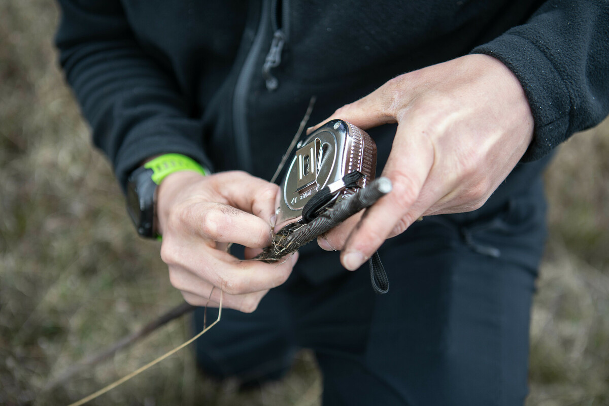 Ed March-Shawcross measuring peat. Credit Charlie Fox