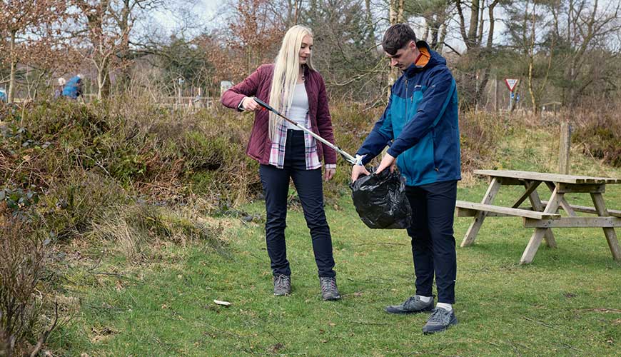 People picking up litter
