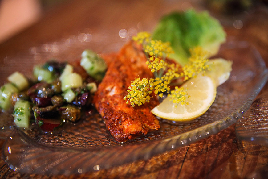 Fish, salad and fresh lemon by Ceri Oakes