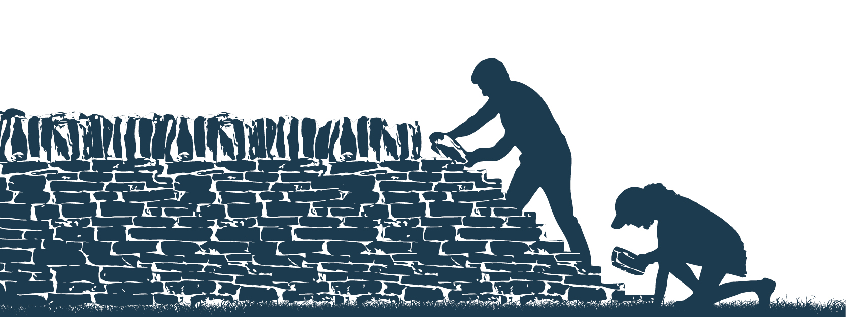 Infographic of a man and a woman building a dry stone wall.