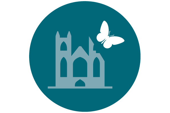 Icon of an abbey and a butterfly