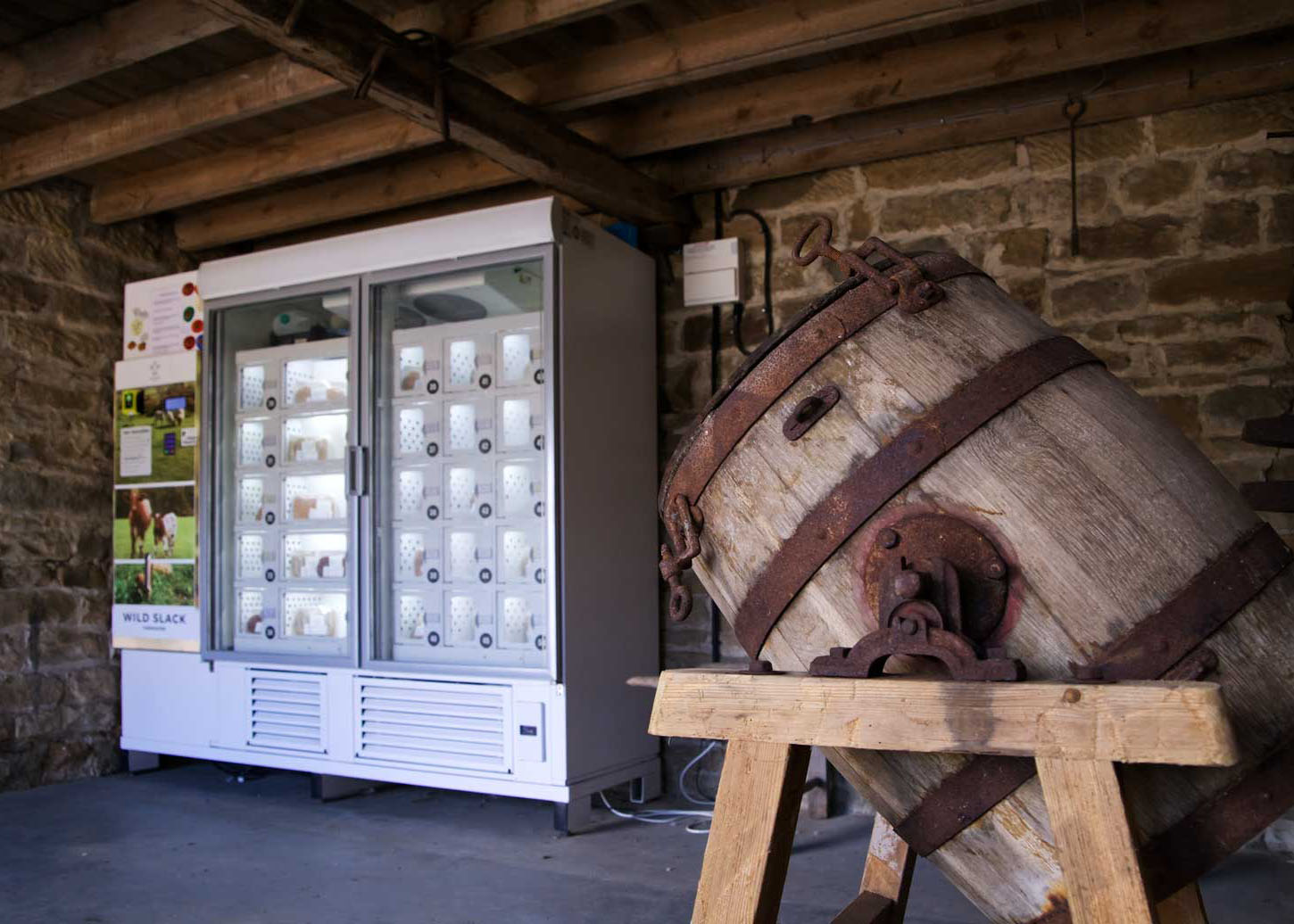 Large vending machine for farm produce at Wildslack Farm.