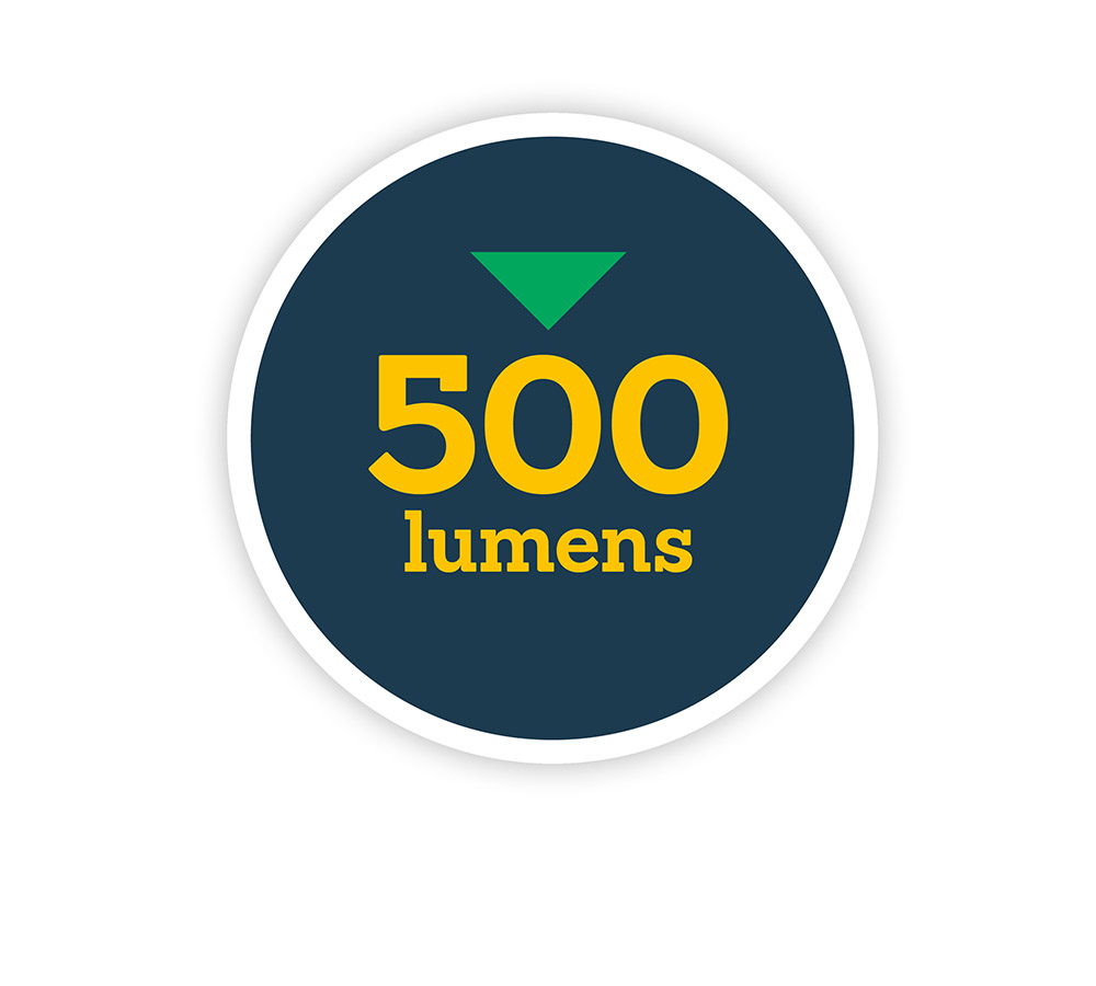 500 lumens icon in a blue circle