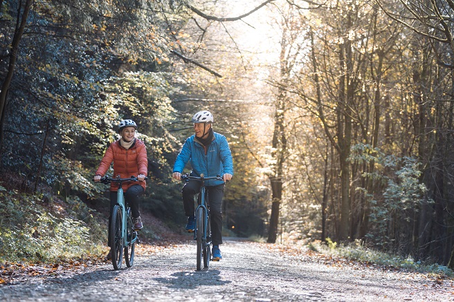 Two e-bikers in Dalby Forest