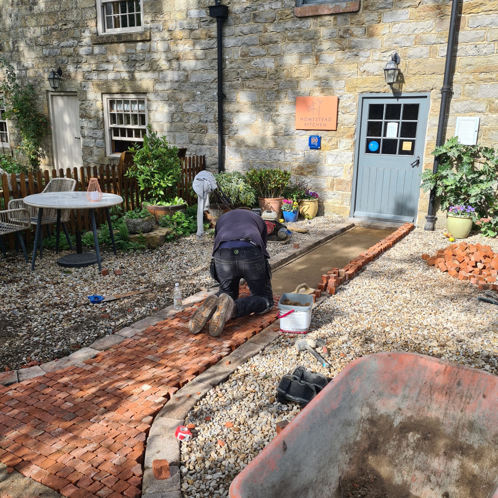 Homestead Kitchen with path being installed
