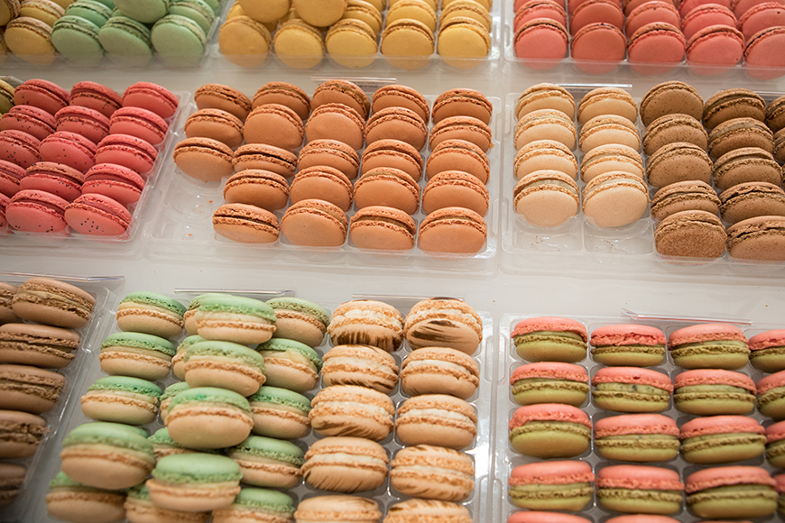 Lines of macarons by Polly Baldwin