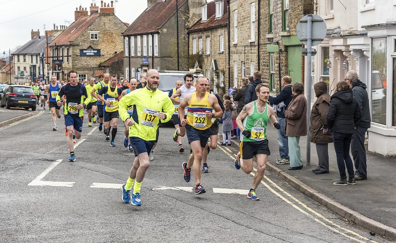 The leading runners at High Market Place on the Kirkbymoorside 10k road race.