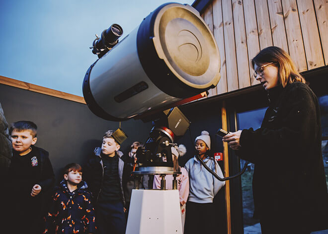 A Dark Skies workshop at the Dark Skies Station with a primary school and Cosmic Wonders. Photo taken by Olivia Brabbs.